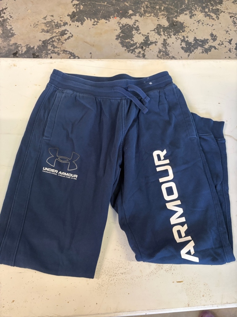 Under Armour Navy Sweatpants with White ARMOUR Text